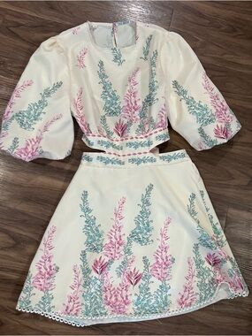 SHEIN Floral Print Beige Cutout Dress For Women Size L Gently Used Runs Small
